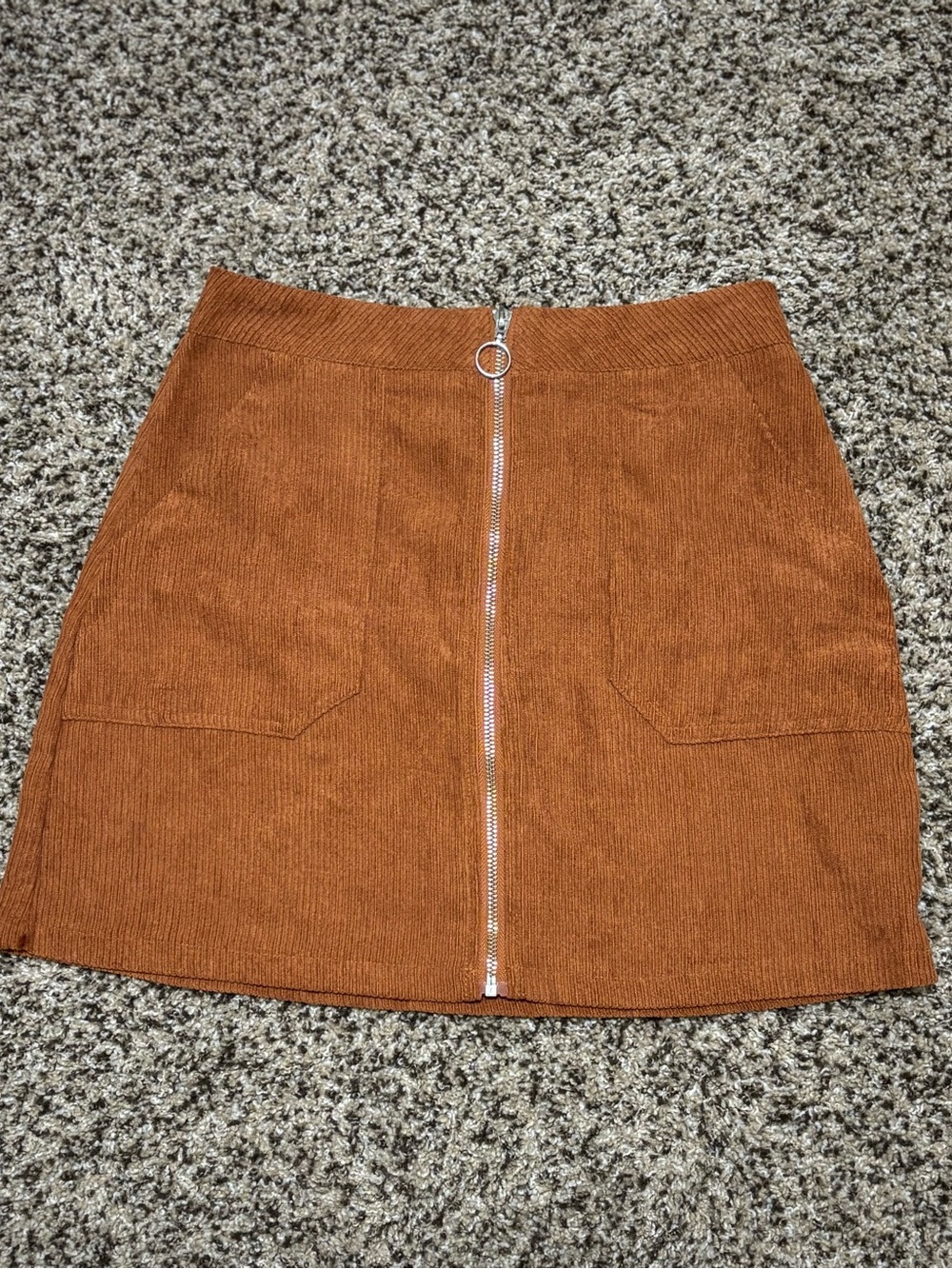 SHEIN Rust Orange Corduroy Front-Zip Mini Skirt